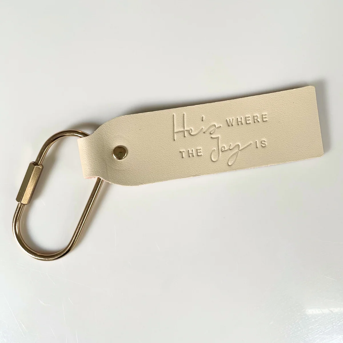 He's Where The Joy Is Leather Keychain